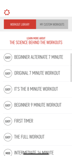 list of 7 minute workouts from the app