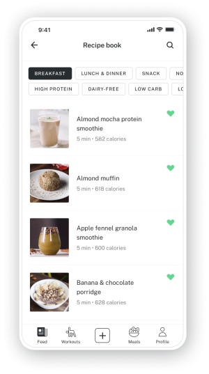Screenshot of recipe book on 8fit app